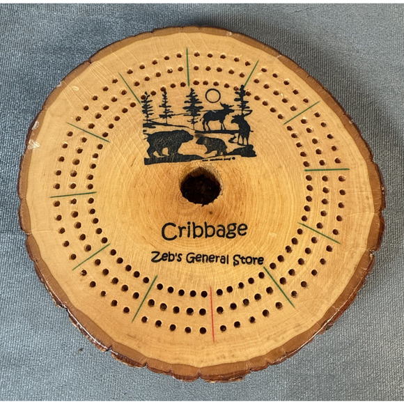 Vintage Zeb's General‎ Store Log Slice Cribbage Board 7" - Picture 1 of 11